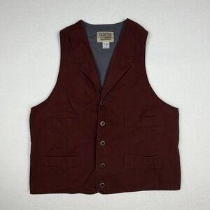 Frontier Classics Mens Burgundy Cotton Canvas Western Cinch Back Vest Medium